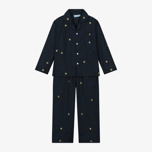 Mini Lunn-Girls Blue & Gold Star Cotton Pyjamas | Childrensalon