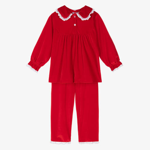 Mini Lunn-Girls Red Velour Pyjamas | Childrensalon