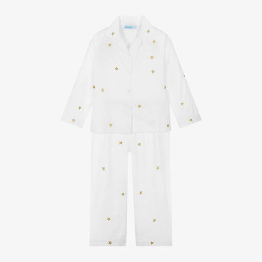 Mini Lunn-Girls White & Gold Star Cotton Pyjamas | Childrensalon