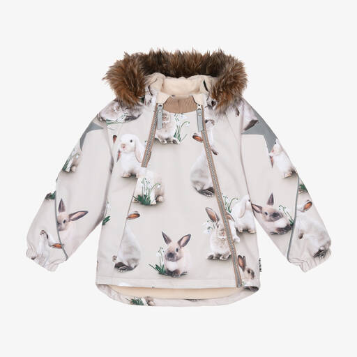 Molo-Beige Bunny Rabbit Padded Ski Jacket | Childrensalon