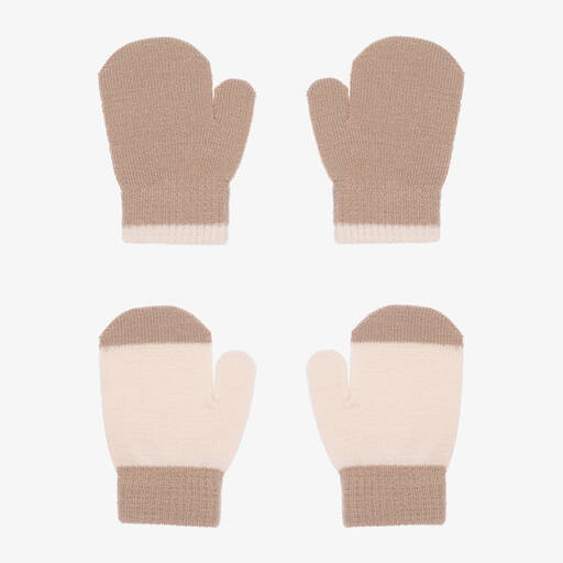 Molo-Beige Knitted Baby Mittens (2 pack) | Childrensalon