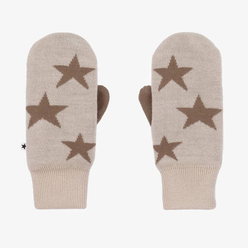 Molo-Beige Knitted Star Mittens | Childrensalon