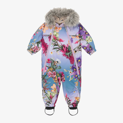 Molo-Girls Blue Floral Snowsuit | Childrensalon