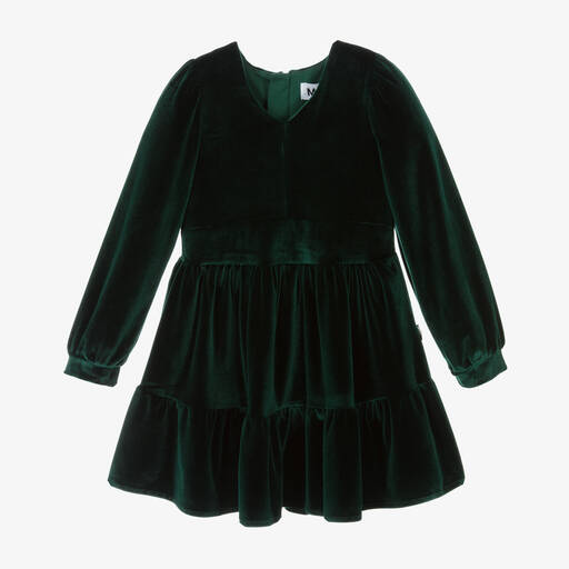 Molo-Girls Green Velour Dress | Childrensalon