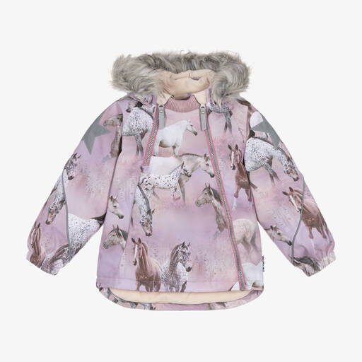 Molo-Girls Pink Horse Padded Ski Jacket | Childrensalon