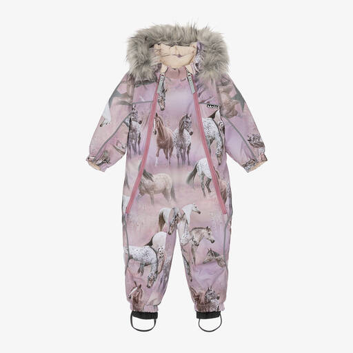 Molo-Girls Pink Horse Snowsuit | Childrensalon