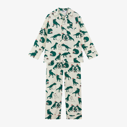 Molo-Ivory Organic Cotton Festive Dinosaur Pyjamas | Childrensalon