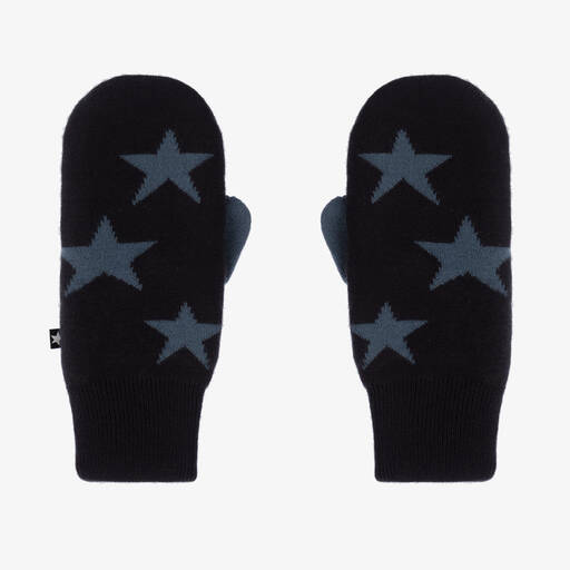 Molo-Navy Blue Knitted Star Mittens | Childrensalon