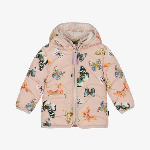 Molo-Pink Butterfly Puffer Jacket | Childrensalon