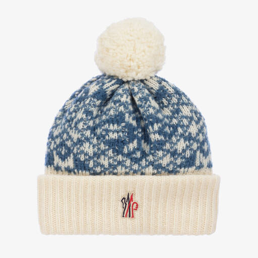 Moncler Enfant-Blue Wool Pom-Pom Beanie Hat | Childrensalon