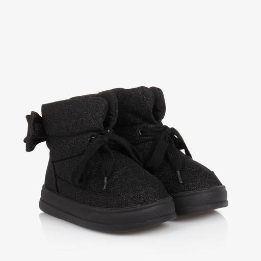 Monnalisa-Girls Glittery Black Quilted Boots | Childrensalon