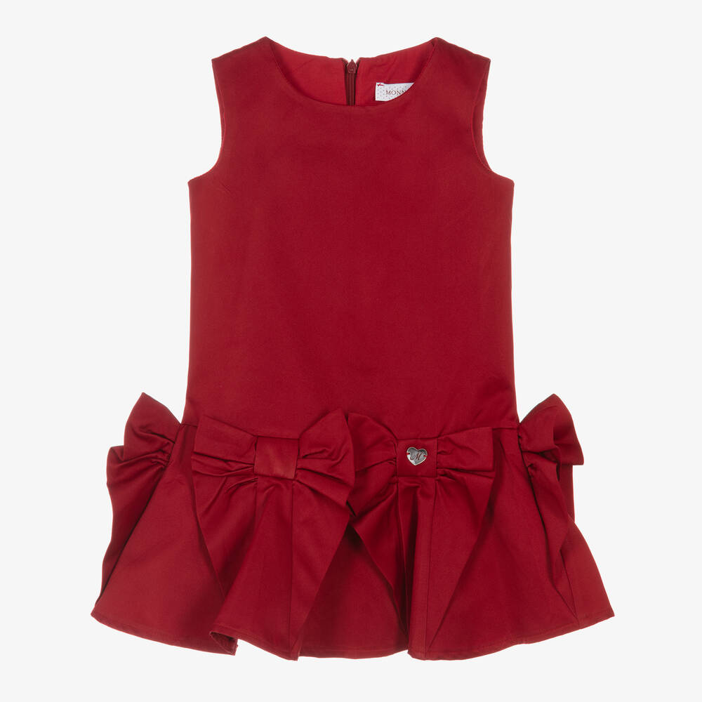 Monnalisa - Girls Red Satin Bow Dress | Childrensalon