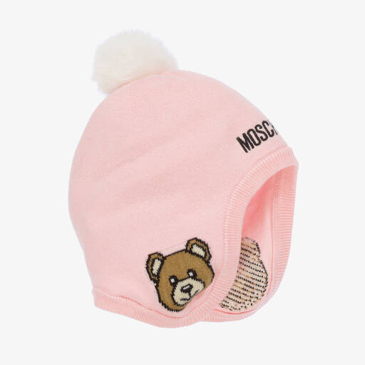 Moschino Baby-Baby Girls Pink Cotton & Wool Knit Hat | Childrensalon