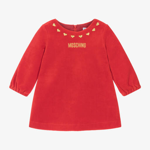 Moschino Baby-Baby Girls Red Velour Hearts Dress | Childrensalon