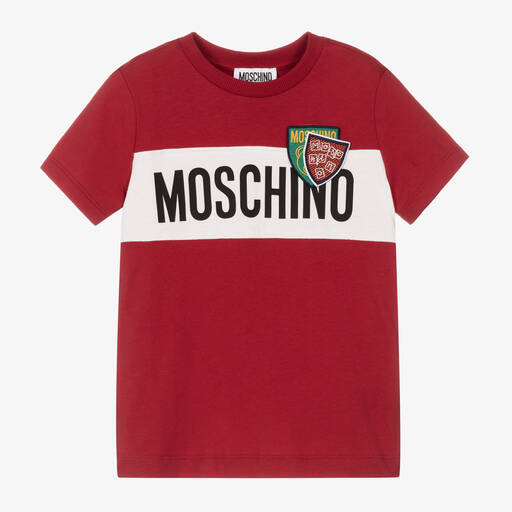 Moschino Kid-Teen-Boys Red Cotton Crest Logo T-Shirt | Childrensalon