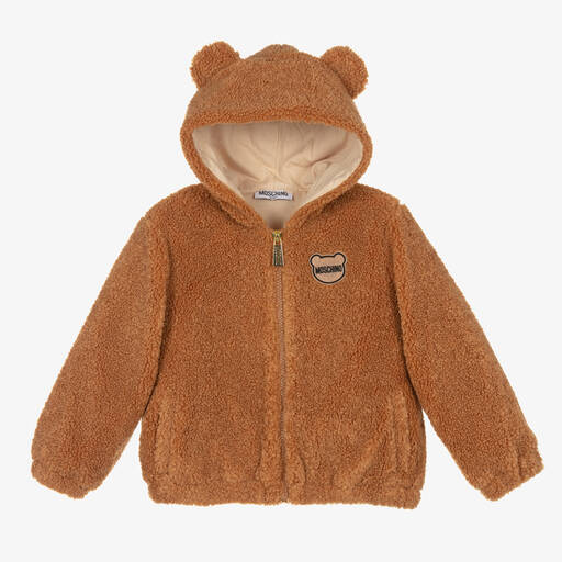 Moschino Baby-Brown Hooded Teddy Fleece Jacket | Childrensalon