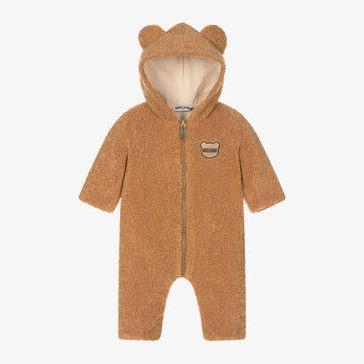 Moschino Baby-Brown Teddy Fleece Pramsuit | Childrensalon