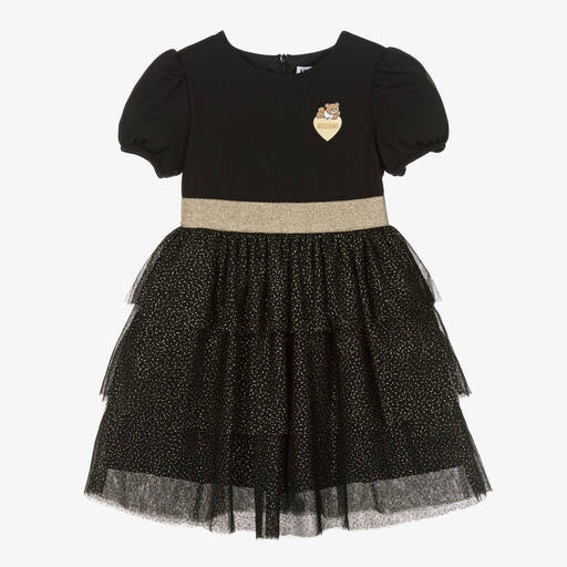 Moschino Kid-Teen-Girls Black & Gold Tulle Ruffle Dress | Childrensalon