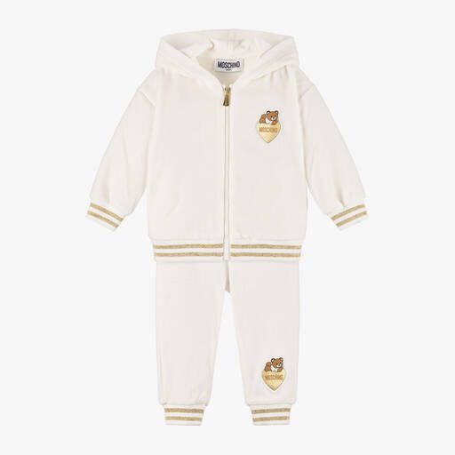 Moschino Baby-Girls Ivory Velour Tracksuit | Childrensalon