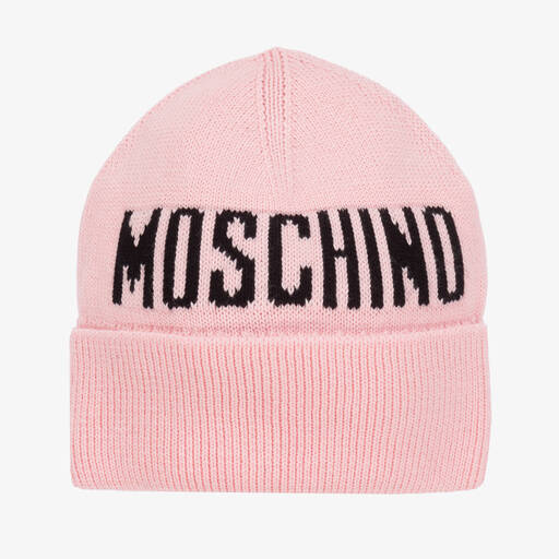 Moschino Kid-Teen-Girls Pink Knitted Cotton & Wool Hat | Childrensalon