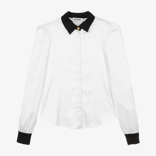 Moschino Kid-Teen-Girls White Viscose Satin Blouse | Childrensalon