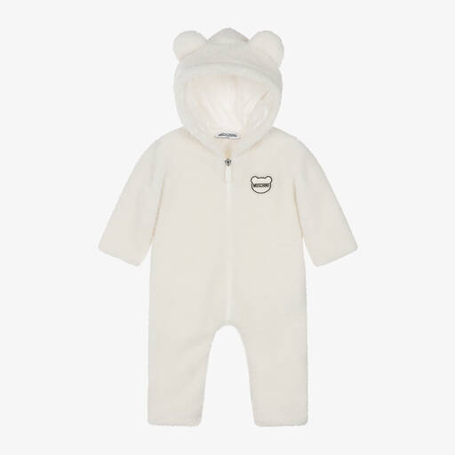 Moschino Baby-Ivory Teddy Fleece Pramsuit | Childrensalon