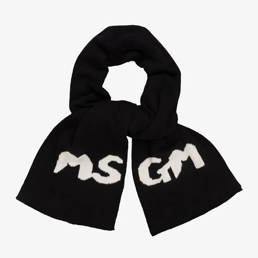 MSGM-Black Knitted Cotton Scarf (151cm) | Childrensalon