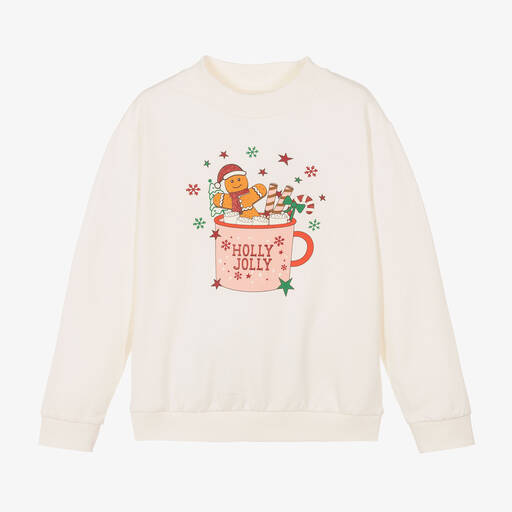 Name It-Girls Ivory Cotton Festive Sweatshirt | Childrensalon