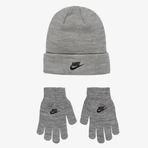 Nike-Grey Knitted Hat Set | Childrensalon