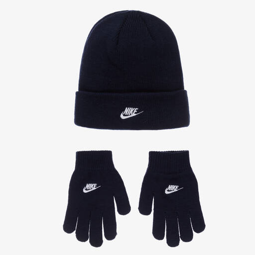 Nike-Navy Blue Knitted Hat Set | Childrensalon