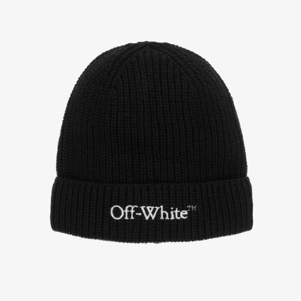 Off-White - Boys Black Wool & Cotton Knit Beanie | Childrensalon