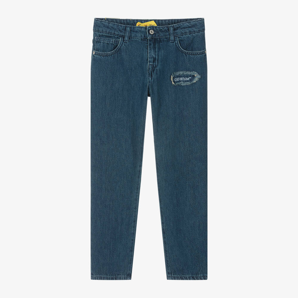 Off-White - Boys Blue Bookish Patch Denim Jeans  | Childrensalon