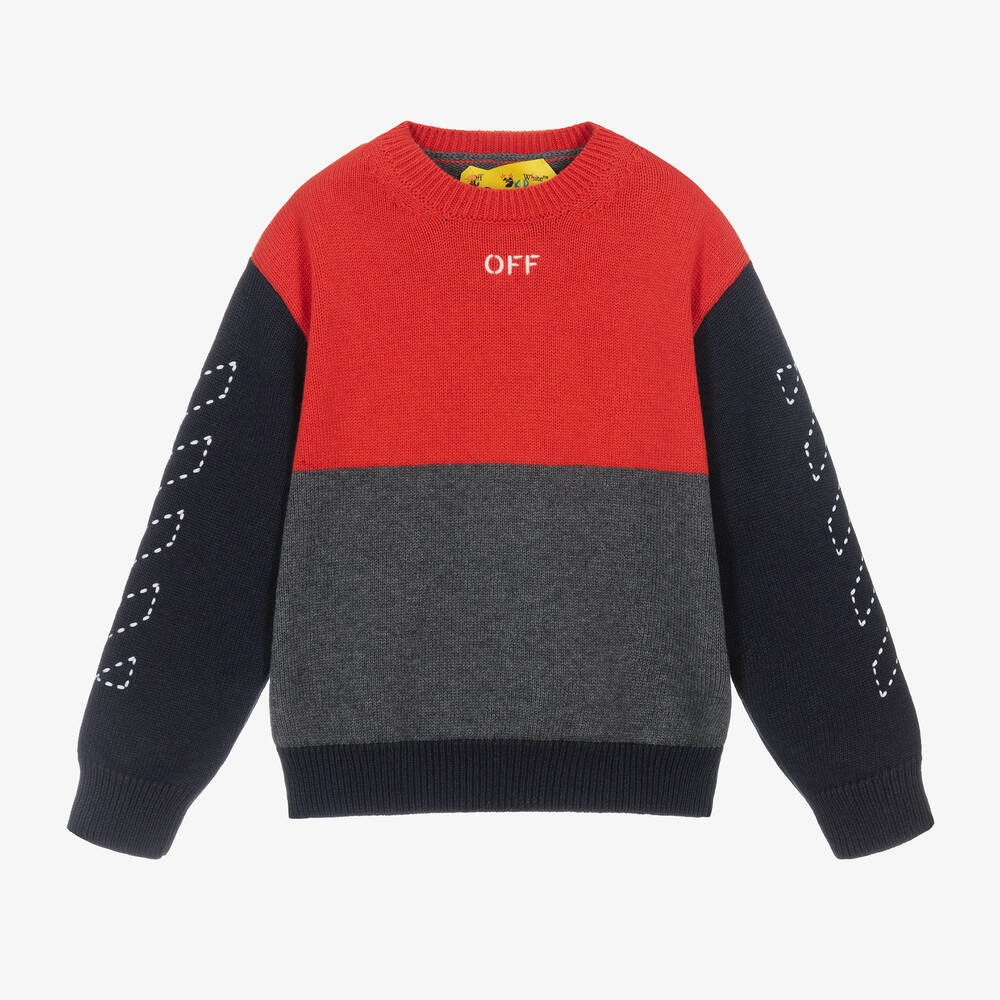 Off-White - Boys Colourblock Wool & Cotton Sweater | Childrensalon