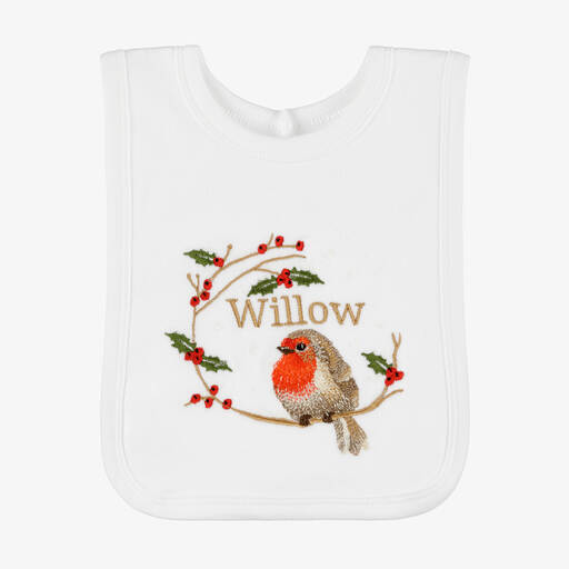 Paint My Dreams-White Cotton Personalised Robin Bib | Childrensalon