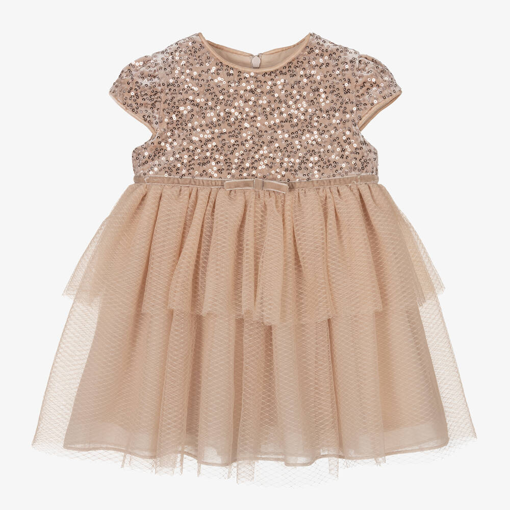 Patachou - Girls Beige Sequin & Tulle Dress | Childrensalon