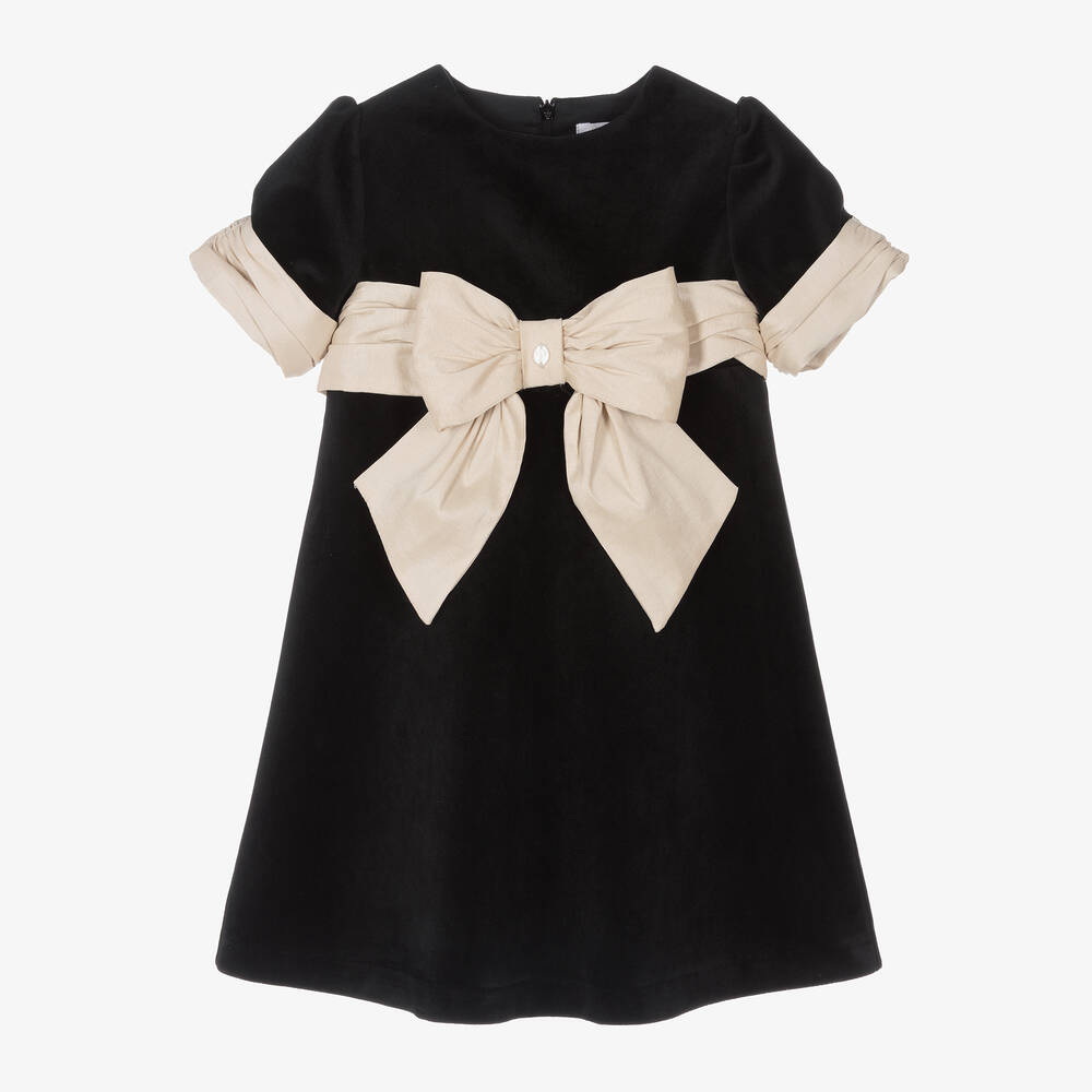 Patachou - Girls Black Velvet Bow Dress | Childrensalon