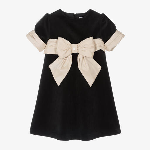 Patachou-Girls Black Velvet Bow Dress | Childrensalon