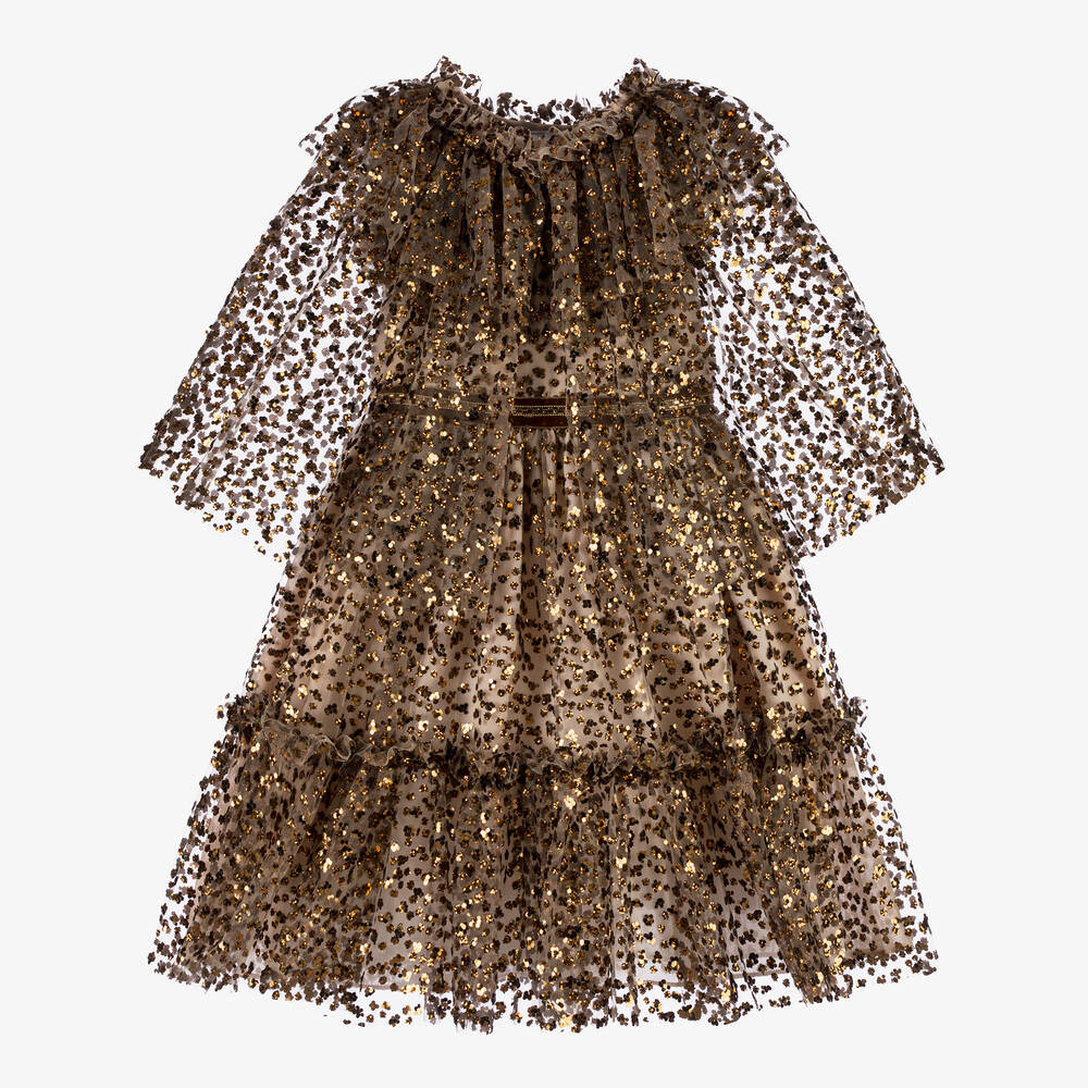 Patachou - Girls Golden Bronze Glitter Dress Set | Childrensalon