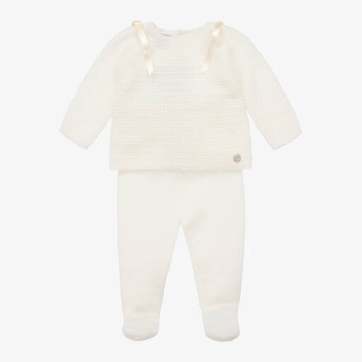 Paz Rodríguez-Ivory Merino Wool Knit 2 Piece Babygrow | Childrensalon