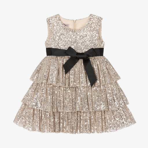 Phi Clothing-Girls Gold & Silver Sequin Tiered Dress | Childrensalon