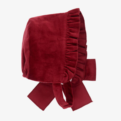 Phi Clothing-Girls Red Cotton Velvet Bonnet | Childrensalon