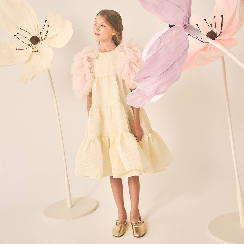 POCA & POCA-Girls Ivory Tiered Midi Dress | Childrensalon