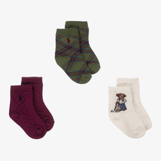 Ralph Lauren-Baby Boys Green & Red Socks (3 Pack) | Childrensalon