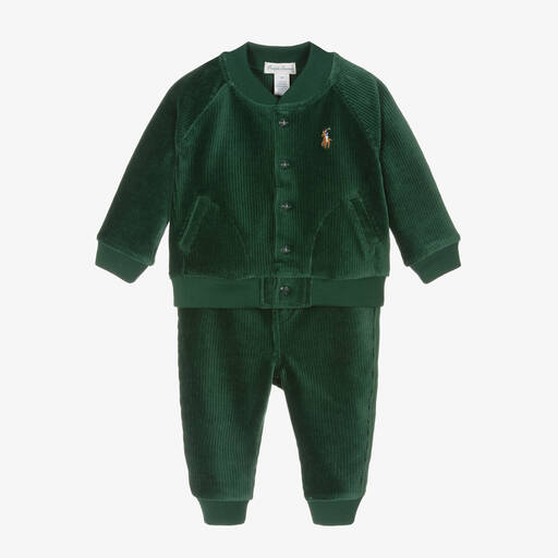 Ralph Lauren-Baby Boys Green Velour Tracksuit | Childrensalon