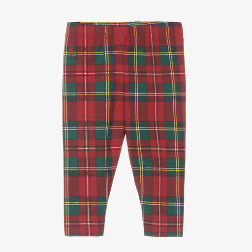 Ralph Lauren-Baby Girls Red Tartan Cotton Leggings | Childrensalon