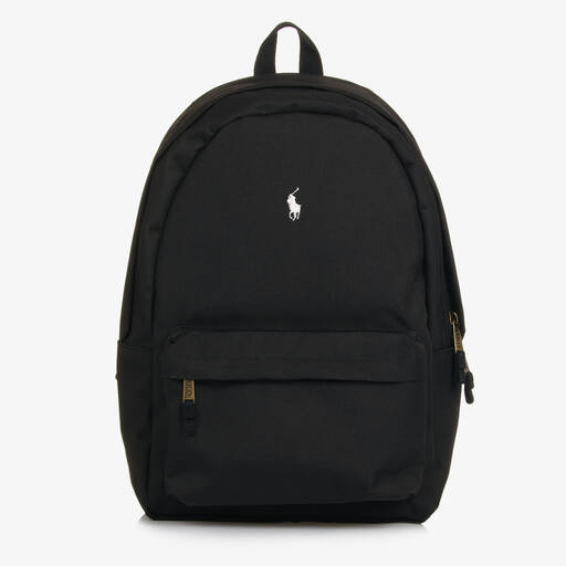 Ralph Lauren-Black Canvas Pony Logo Backpack (45cm) | Childrensalon