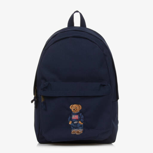 Ralph Lauren-Blue Canvas Polo Bear Backpack (44cm) | Childrensalon