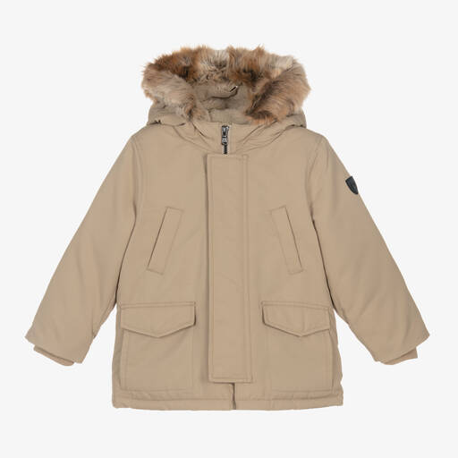 Ralph Lauren-Boys Beige Hooded Down Padded Parka | Childrensalon