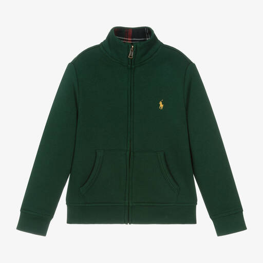 Ralph Lauren-Boys Green Cotton Zip-Up Top | Childrensalon