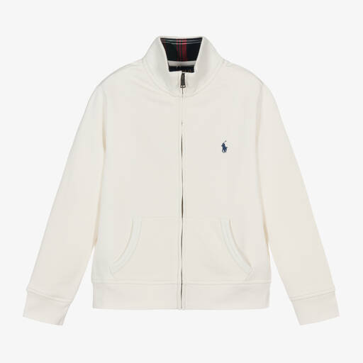 Ralph Lauren-Boys Ivory Cotton Zip-Up Top | Childrensalon